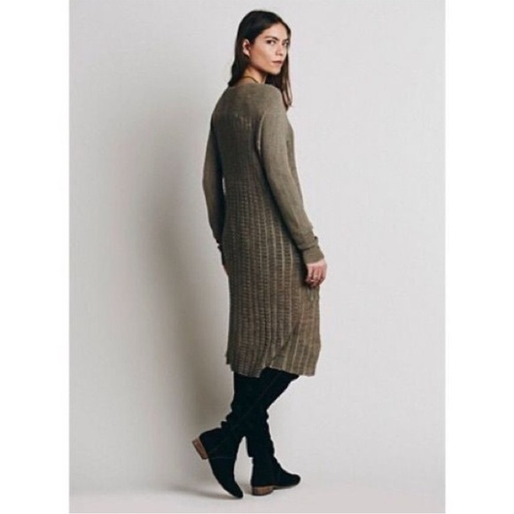 Free People Shadow Stripe Snap Button Duster Cardigan Taupe Beige Large - Picture 2 of 12